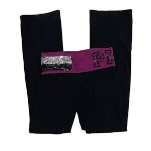 Y2K Pink Yoga Pants Sequin Logo | Victoria’s Secret Foldover Bootcut XS New NWOT